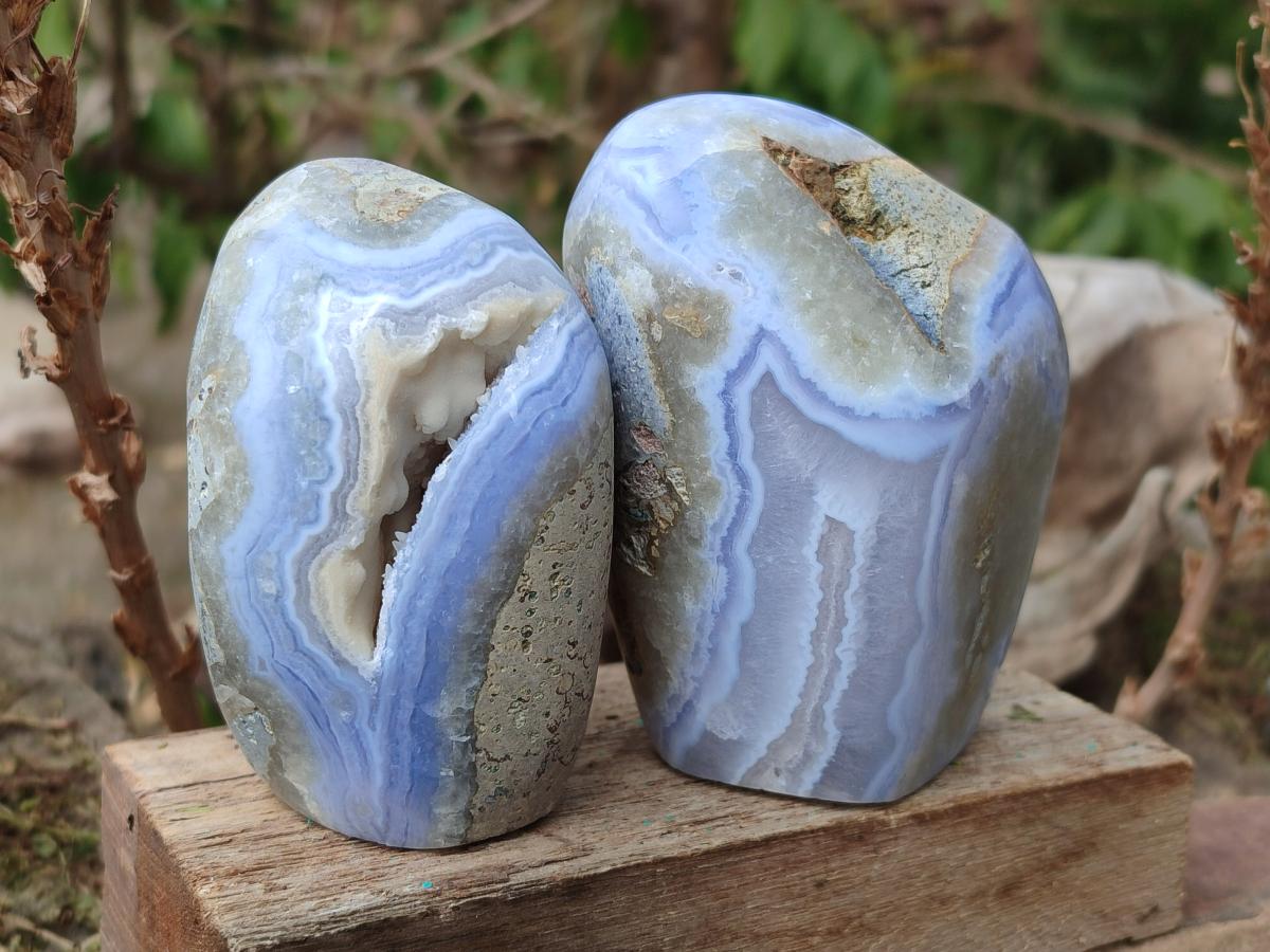 Polished Blue Lace Agate Standing Display Pieces x 3 From Nsanje, Malawi - Toprock Gemstones and Minerals 