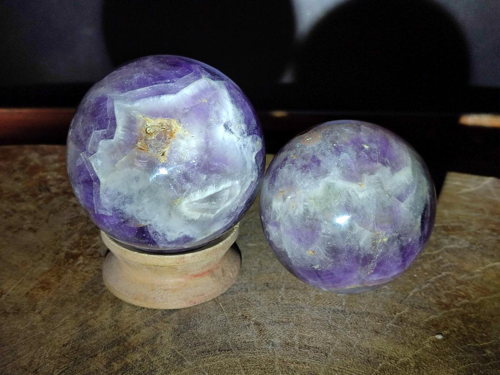 Polished Chevron Amethyst Spheres x 2 From Zambia - Toprock Gemstones and Minerals 