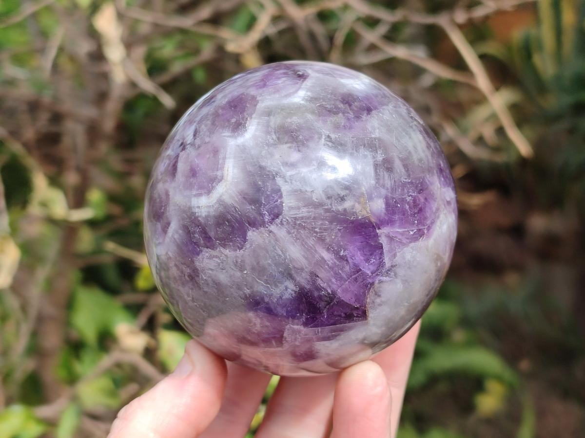 Polished Chevron Amethyst Spheres x 2 From Zambia - Toprock Gemstones and Minerals 