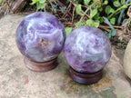Polished Chevron Amethyst Spheres x 2 From Zambia - Toprock Gemstones and Minerals 