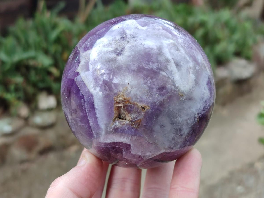 Polished Chevron Amethyst Spheres x 2 From Zambia - Toprock Gemstones and Minerals 
