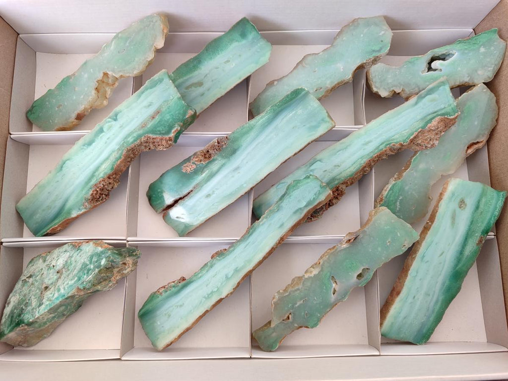 Polished One Side Mtorolite Chrysoprase Slices x 12 From Mutorashanga, Zimbabwe - Toprock Gemstones and Minerals 