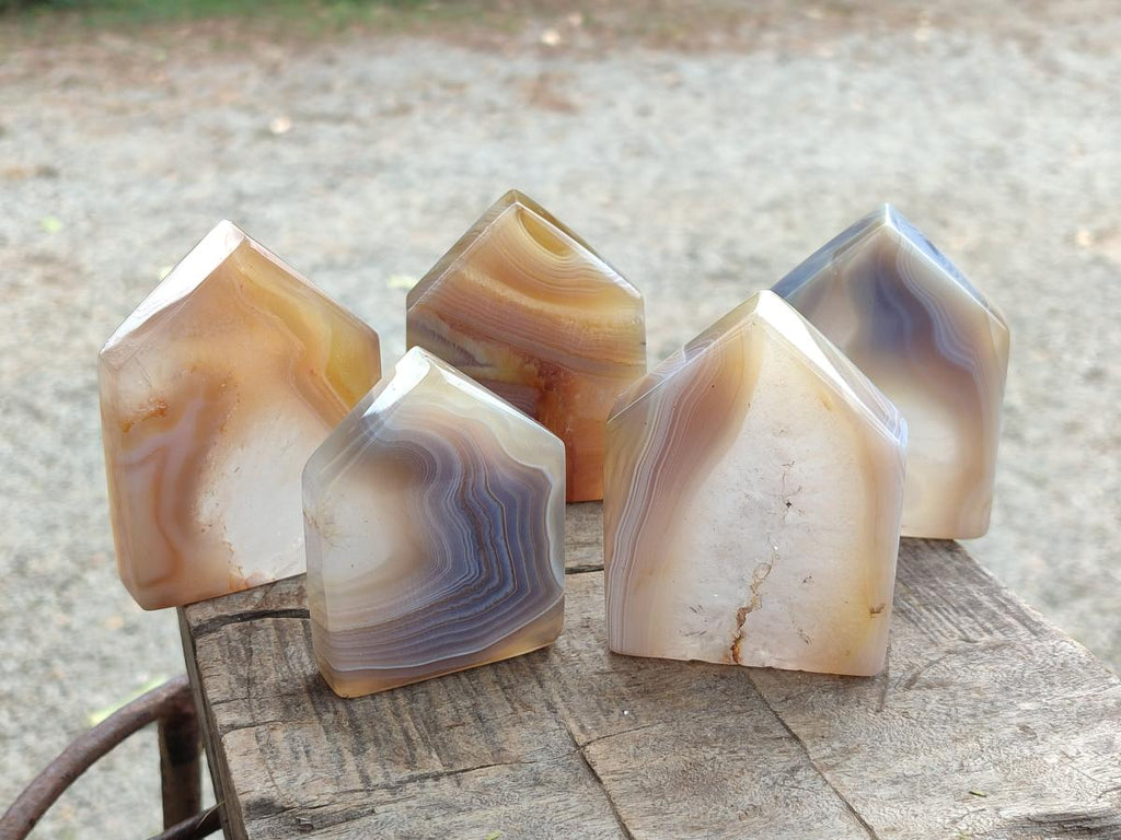 Polished Banded Agate House Shaped Slices x 12 From Madagascar - Toprock Gemstones and Minerals 