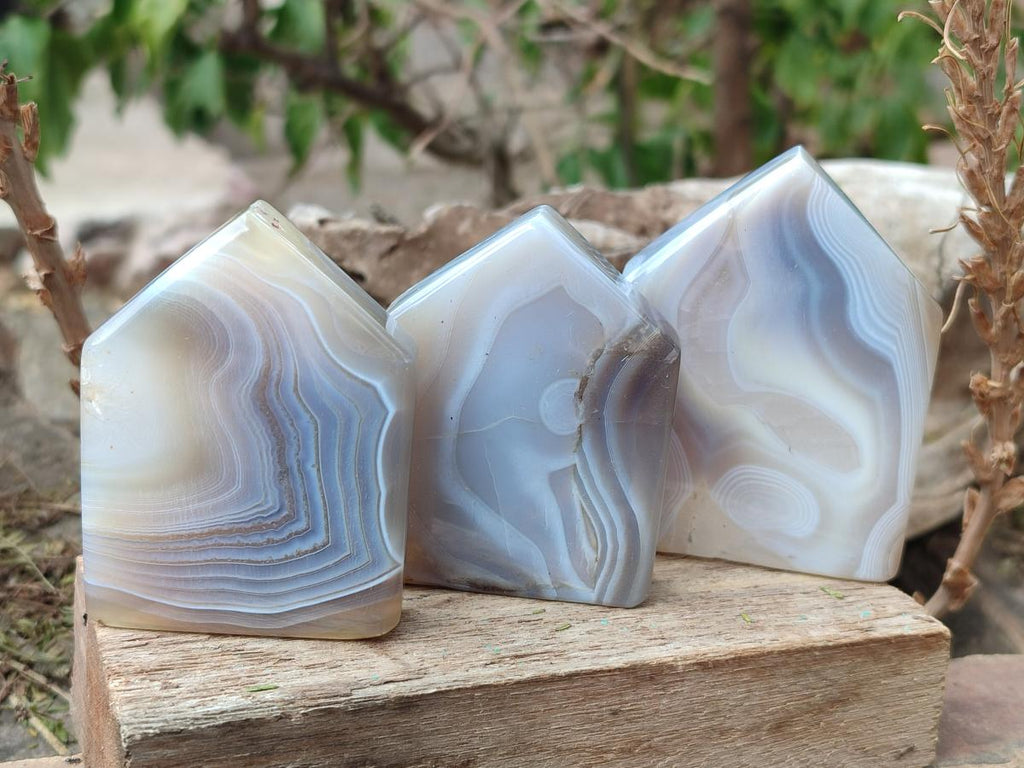 Polished Banded Agate House Shaped Slices x 12 From Madagascar - Toprock Gemstones and Minerals 