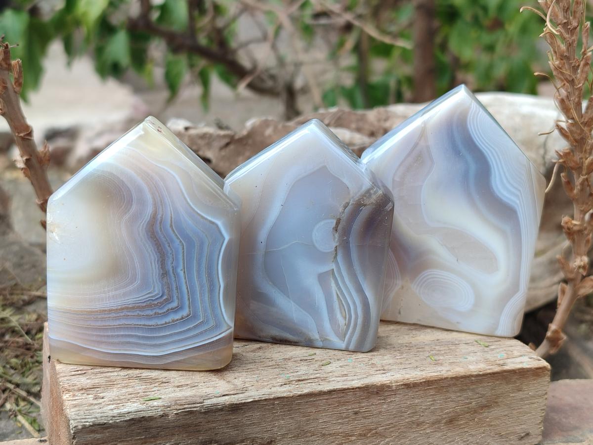 Polished Banded Agate House Shaped Slices x 12 From Madagascar - Toprock Gemstones and Minerals 