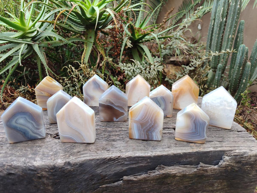 Polished Banded Agate House Shaped Slices x 12 From Madagascar - Toprock Gemstones and Minerals 