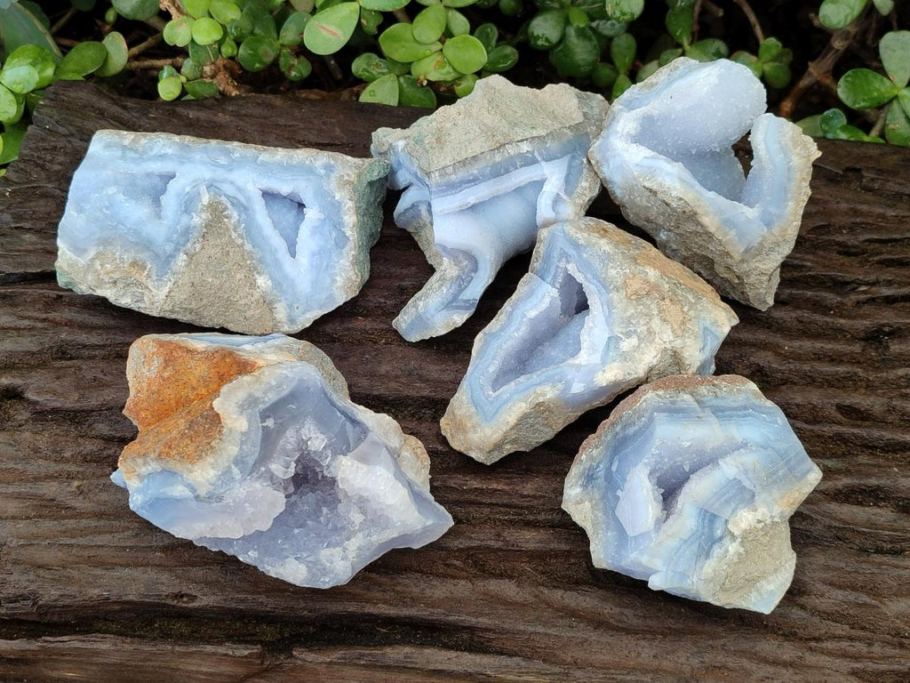 Natural Blue Lace Agate Geode Specimens x 6 From Nsanje, Malawi - Toprock Gemstones and Minerals 