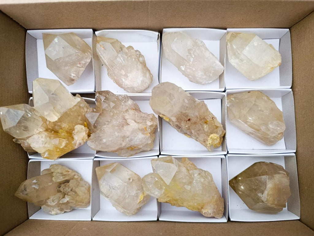 Natural Cascading Clear Champagne Citrine Quartz Crystals and Clusters x 12 From Luena, Congo - Toprock Gemstones and Minerals 