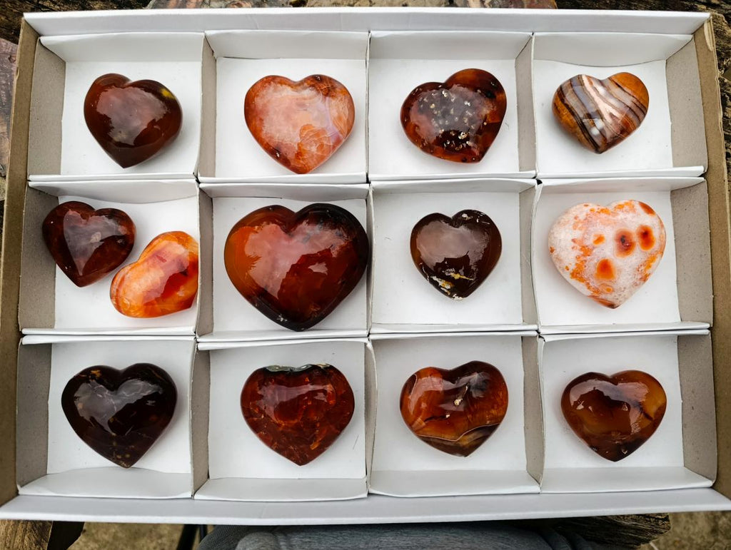 Polished Carnelian Agate Gemstone Hearts x 13 From Madagascar - Toprock Gemstones and Minerals 