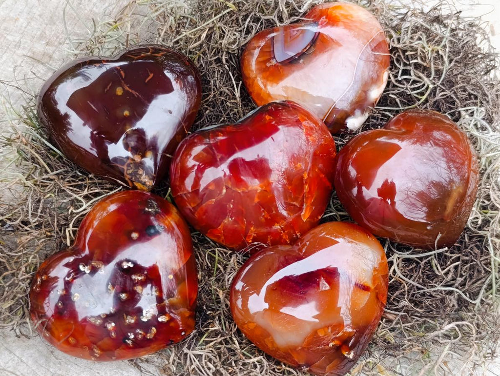 Polished Carnelian Agate Gemstone Hearts x 13 From Madagascar - Toprock Gemstones and Minerals 
