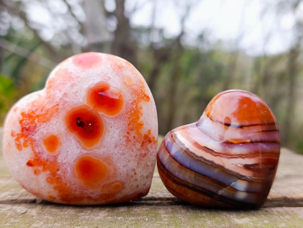 Polished Carnelian Agate Gemstone Hearts x 13 From Madagascar - Toprock Gemstones and Minerals 