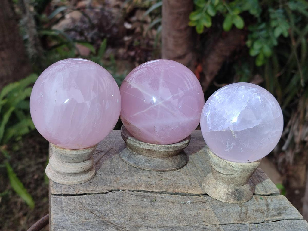 Polished Gemmy Star Rose Quartz Spheres x 3 From Madagascar - Toprock Gemstones and Minerals 