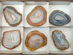 Polished and Natural Large Banded Agate Slices with Natural Edging x 6 From Madagascar - Toprock Gemstones and Minerals 