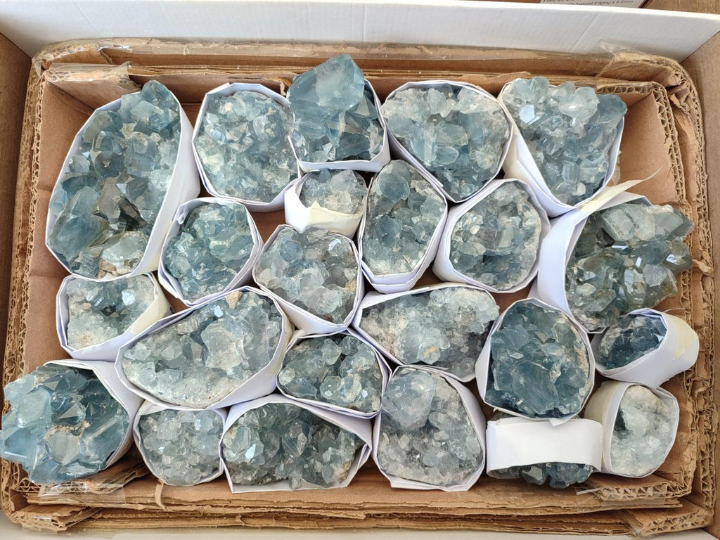 Natural Blue Celestite Geode Specimens x 23 From Sakoany, Madagascar - Toprock Gemstones and Minerals 