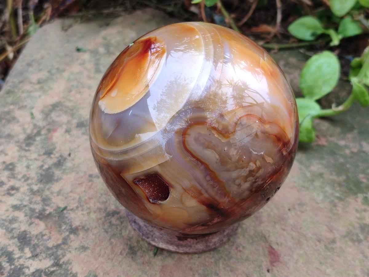 Polished and Natural Large Carnelian Agate Gemstone Spheres x 2 From Madagascar - Toprock Gemstones and Minerals 