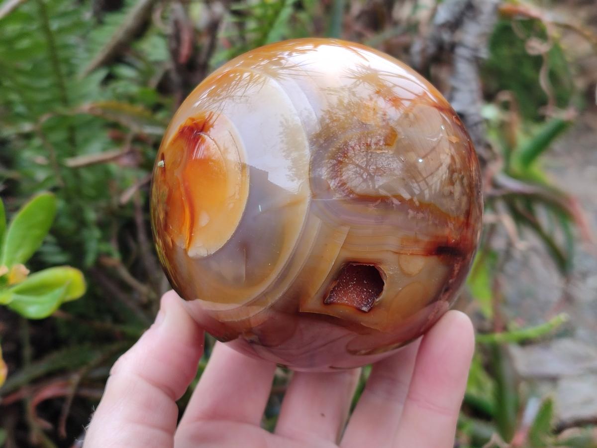 Polished and Natural Large Carnelian Agate Gemstone Spheres x 2 From Madagascar - Toprock Gemstones and Minerals 