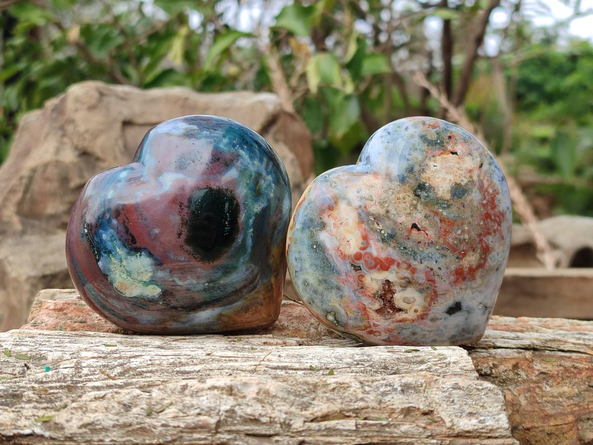 Polished Ocean Jasper Hearts x 4 From Northwest Coast, Madagascar - Toprock Gemstones and Minerals 