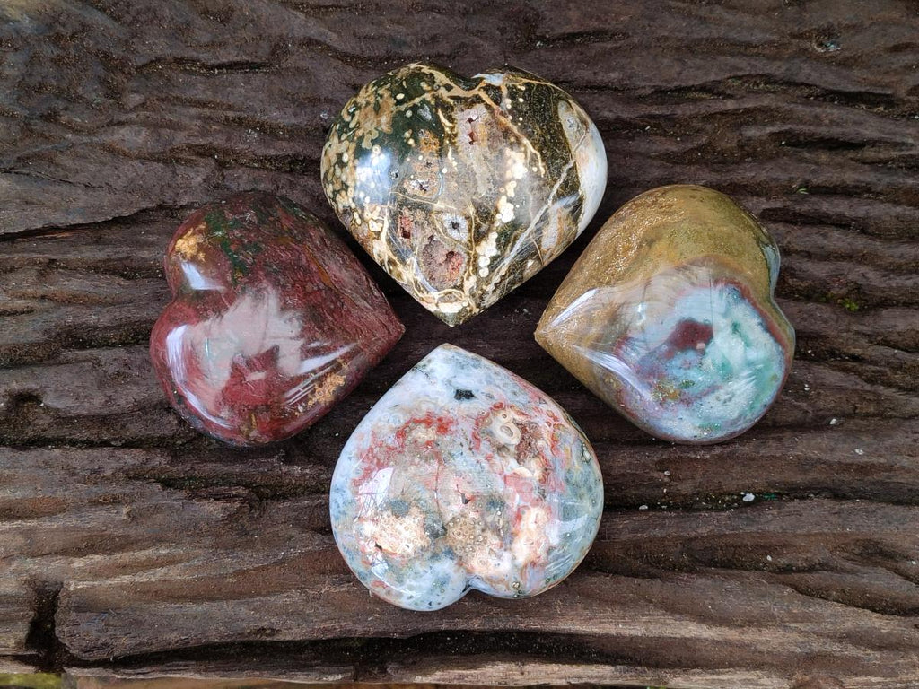 Polished Ocean Jasper Hearts x 4 From Northwest Coast, Madagascar - Toprock Gemstones and Minerals 