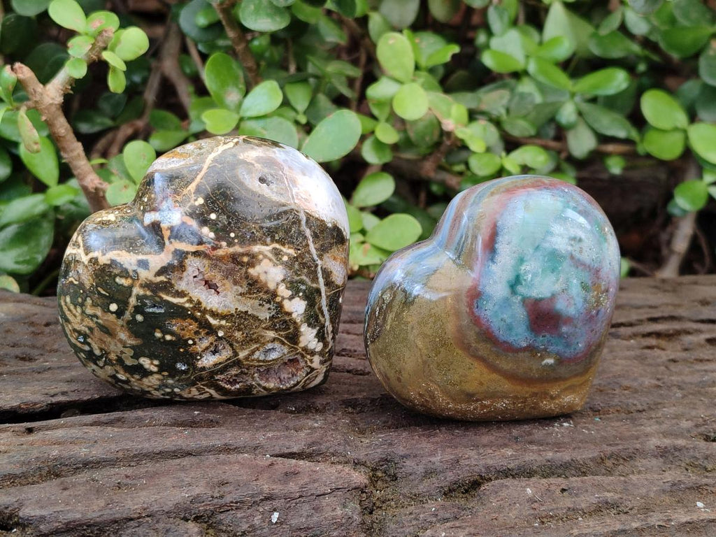 Polished Ocean Jasper Hearts x 4 From Northwest Coast, Madagascar - Toprock Gemstones and Minerals 