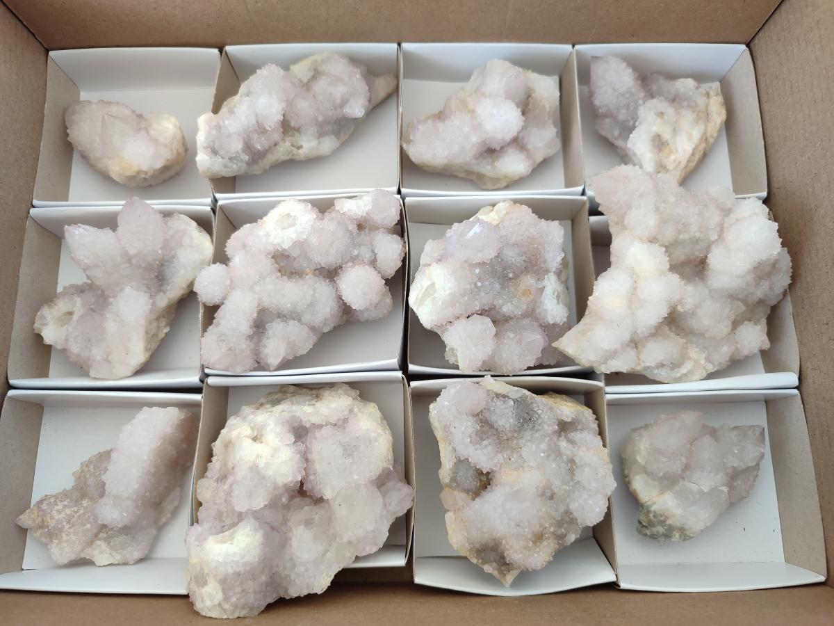 Natural Pale Lilac Spirit Amethyst Drusy Clusters x 12 From Boekenhouthoek, South Africa - Toprock Gemstones and Minerals 