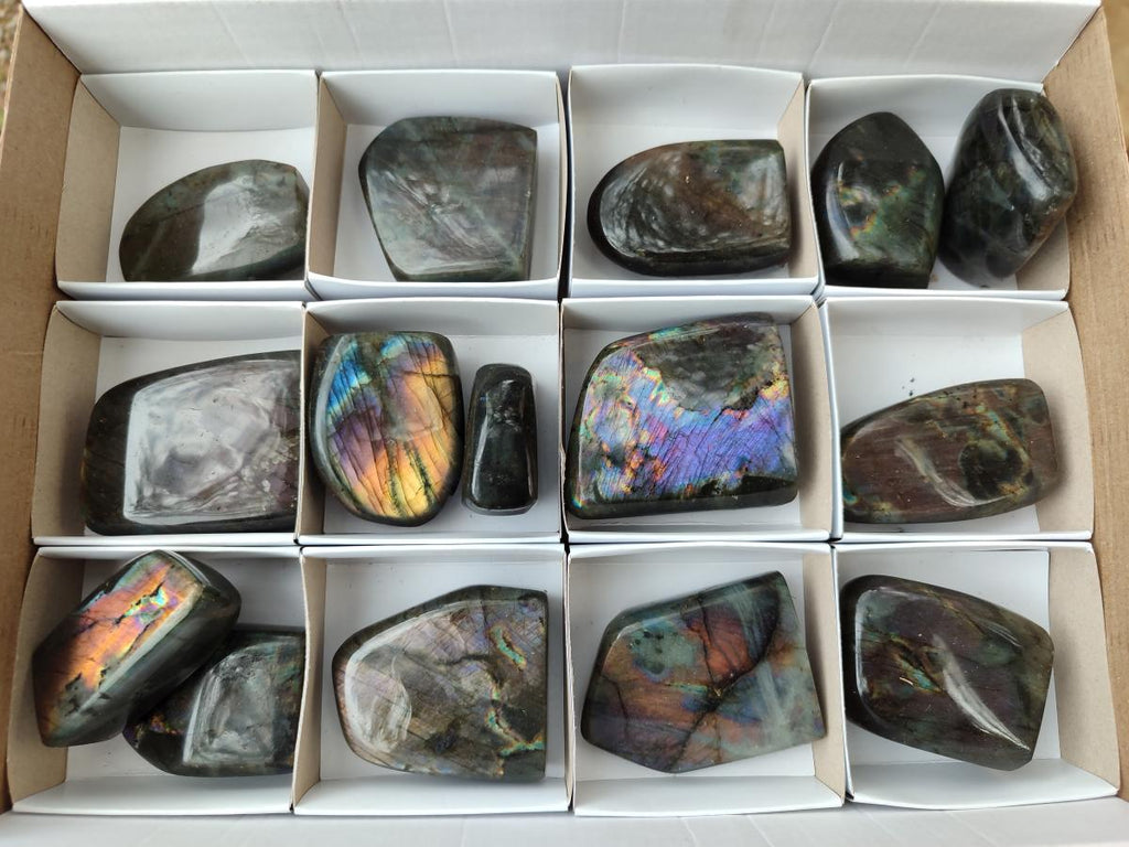 Polished Small Spectrolite Labradorite Standing Display Pieces x 15 From Madagascar - Toprock Gemstones and Minerals 
