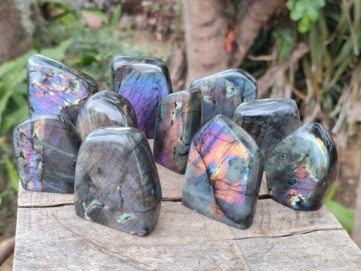 Polished Small Spectrolite Labradorite Standing Display Pieces x 15 From Madagascar - Toprock Gemstones and Minerals 