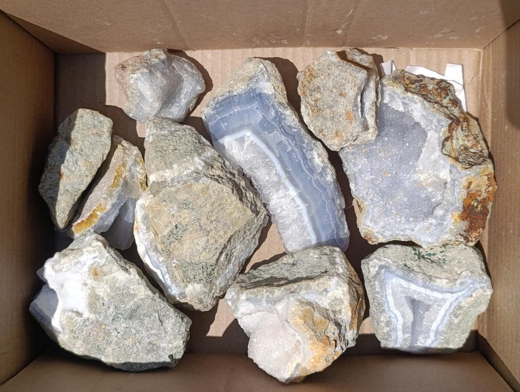 Natural Blue Lace Agate Geode Specimens x 22 From Nsanje, Malawi
