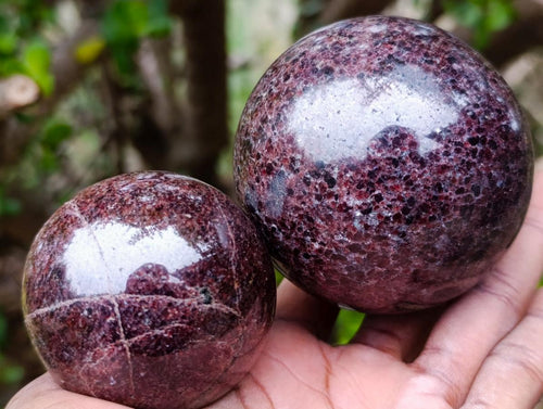 Polished Garnet Spheres x 3 From Mahajanga, Madagascar