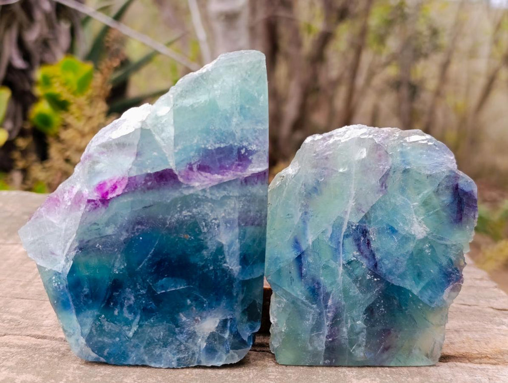 Polished One Side Watermelon Fluorite Slices x 6 From Uis, Namibia