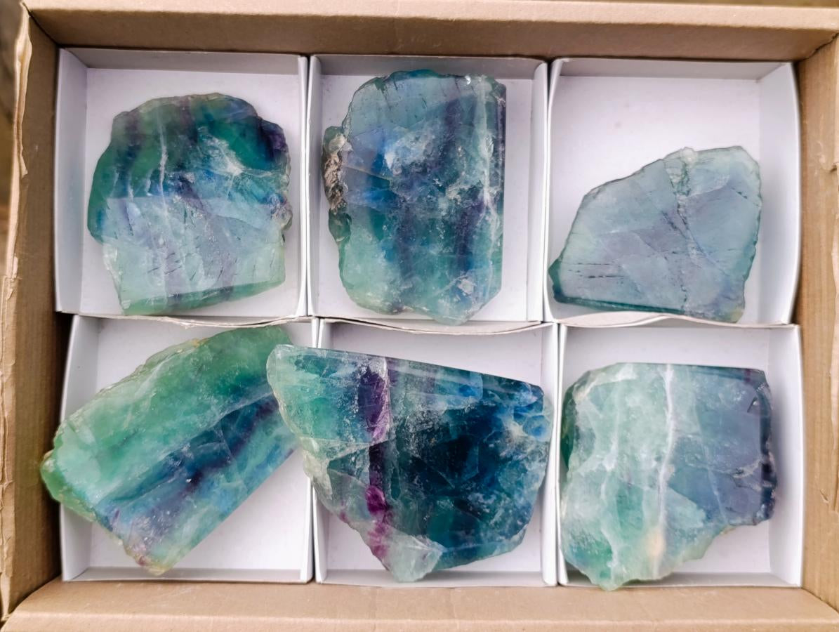 Polished One Side Watermelon Fluorite Slices x 6 From Uis, Namibia