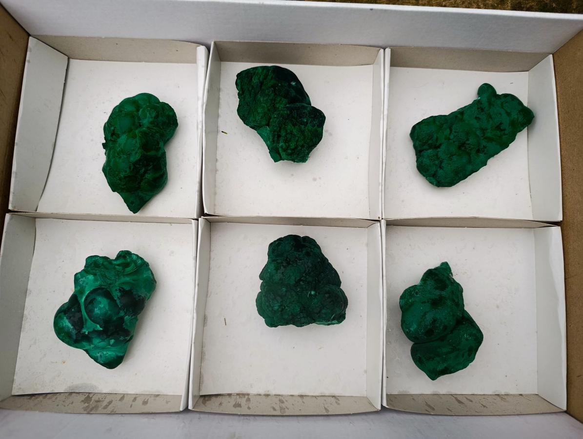 Natural Botryoidal Malachite Specimens x 6 From Congo