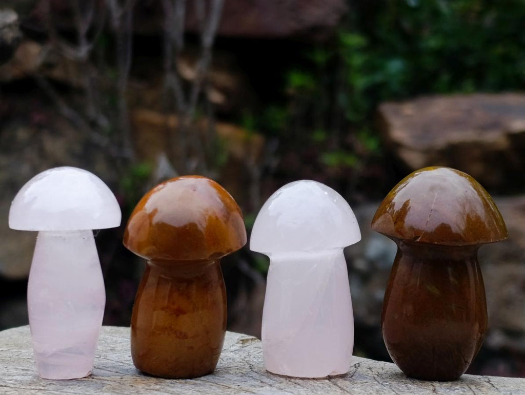 Polished Mix of Rose Quartz and Ocean Jasper Mini Mushrooms x 25 From Madagascar
