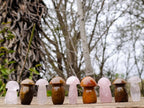 Polished Mix of Rose Quartz and Ocean Jasper Mini Mushrooms x 25 From Madagascar