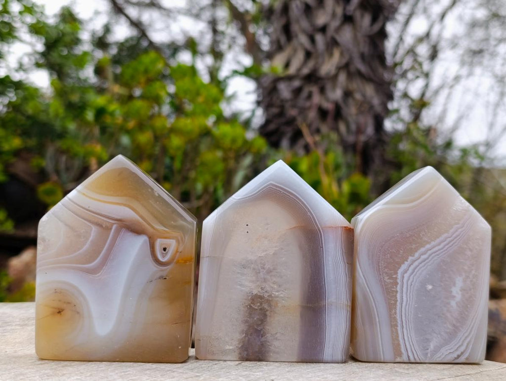 Polished Banded Agate Crystal Shaped Slices x 12 From Madagascar