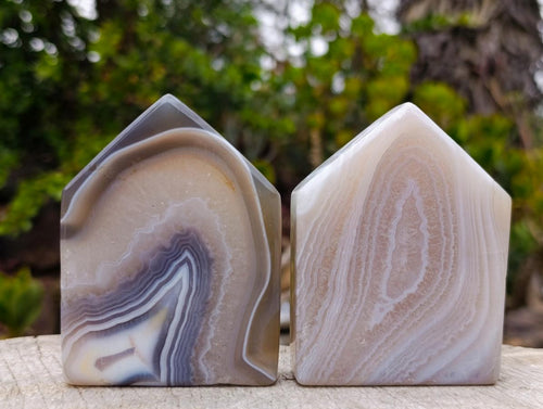 Polished Banded Agate Crystal Shaped Slices x 12 From Madagascar