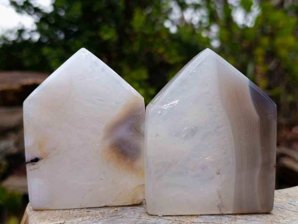 Polished Banded Agate Crystal Shaped Slices x 12 From Madagascar
