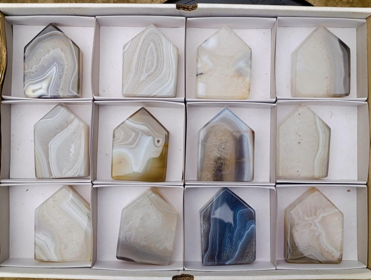 Polished Banded Agate Crystal Shaped Slices x 12 From Madagascar