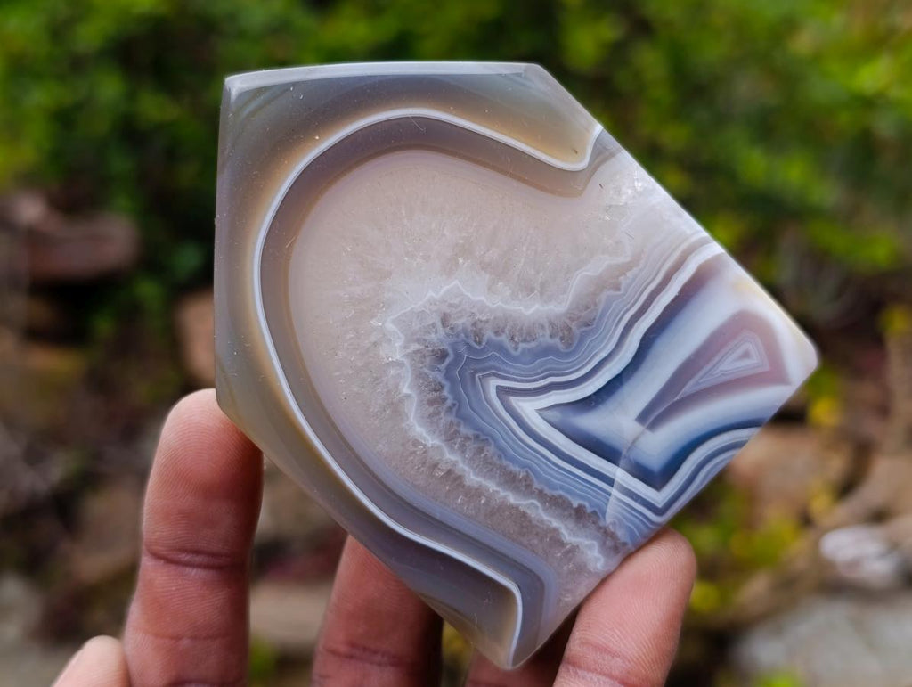 Polished Banded Agate Crystal Shaped Slices x 12 From Madagascar