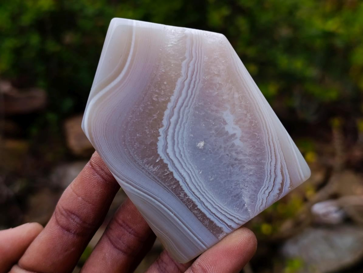 Polished Banded Agate Crystal Shaped Slices x 12 From Madagascar
