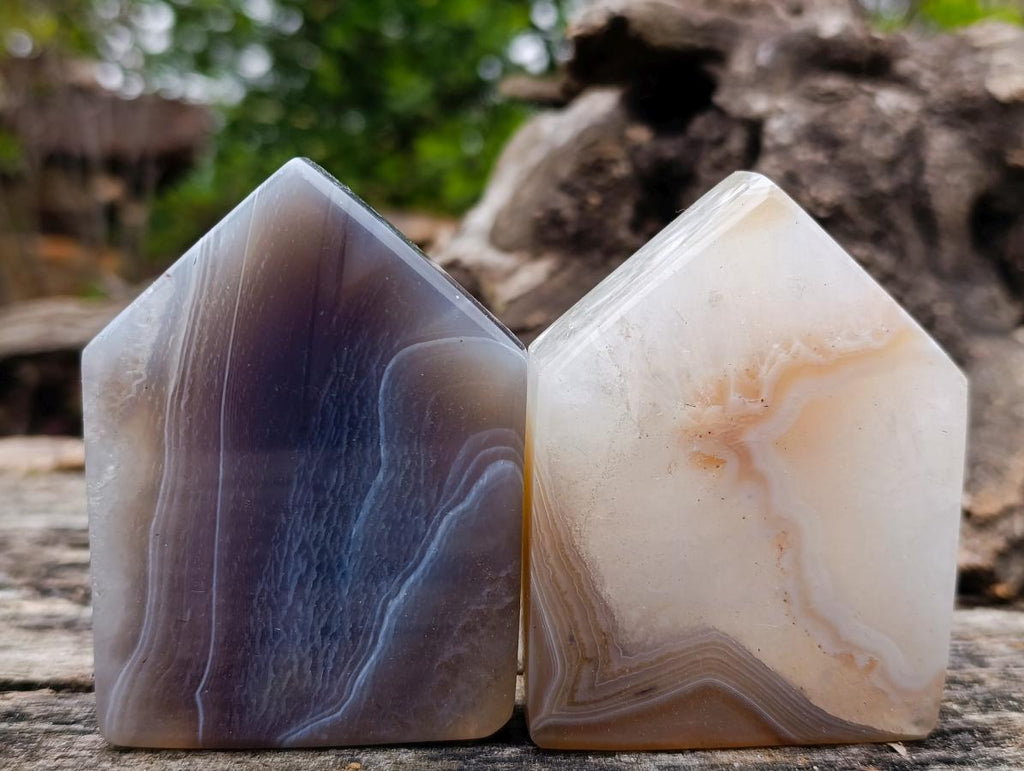 Polished Banded Agate Crystal Shaped Slices x 12 From Madagascar