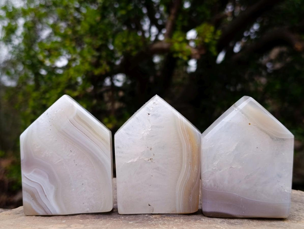 Polished Banded Agate Crystal Shaped Slices x 12 From Madagascar