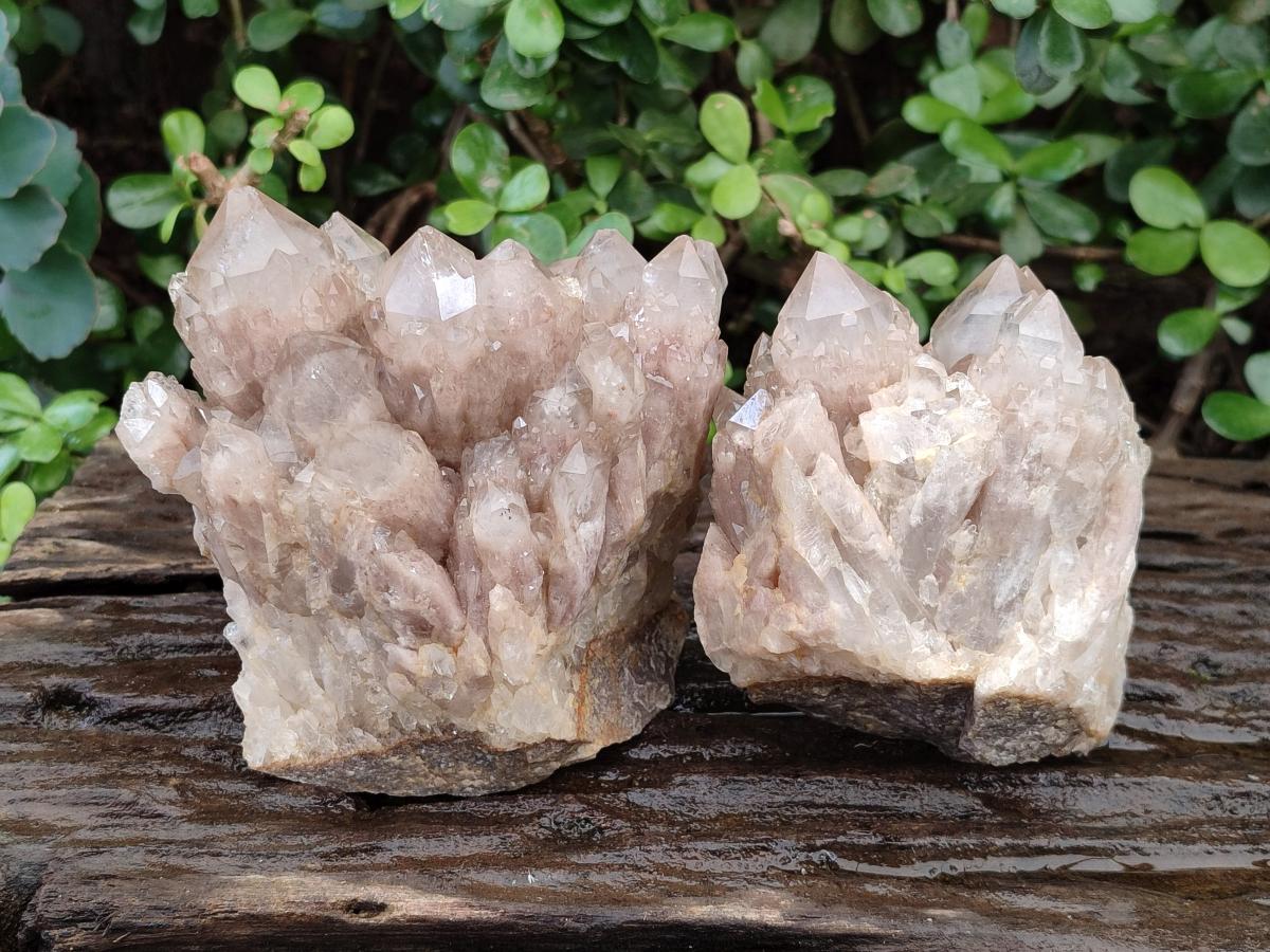 Natural Cascading White Phantom Smokey Luena Quartz Clusters x 2 From Luena, Congo - Toprock Gemstones and Minerals 