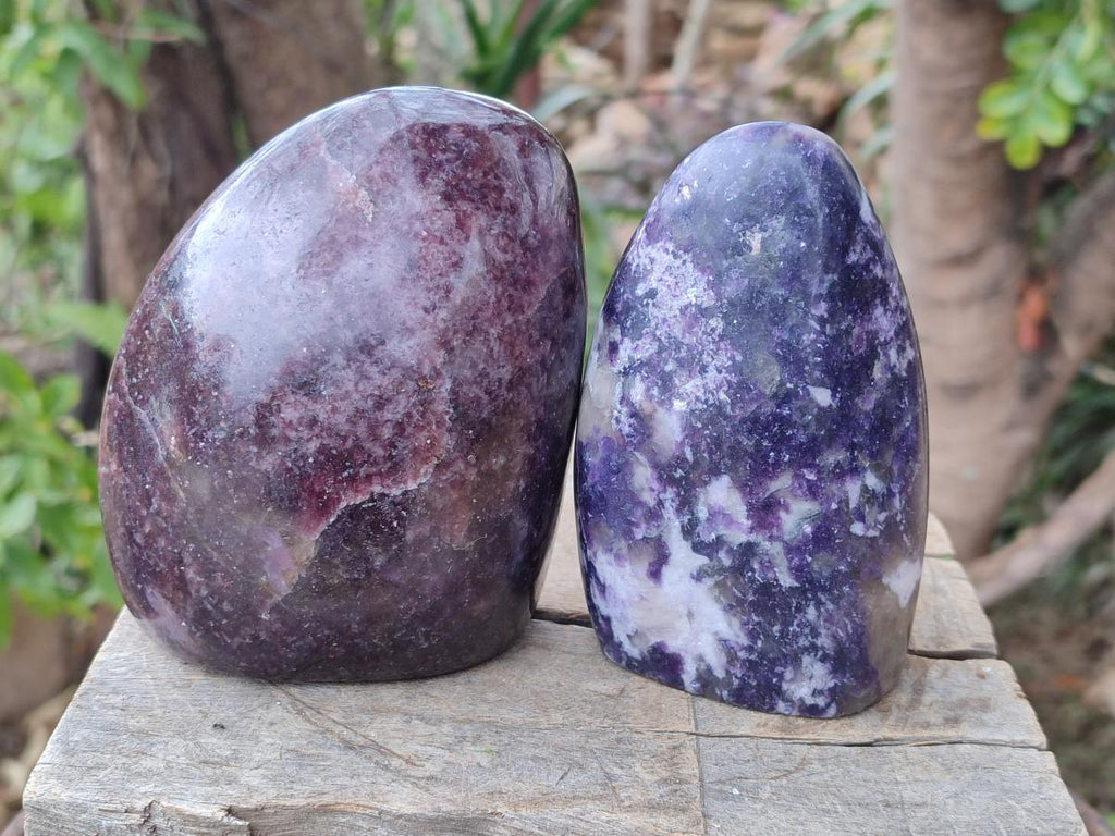Polished Lepidolite Standing Display Pieces x 2 From Ambatondrazaka, Madagascar - Toprock Gemstones and Minerals 