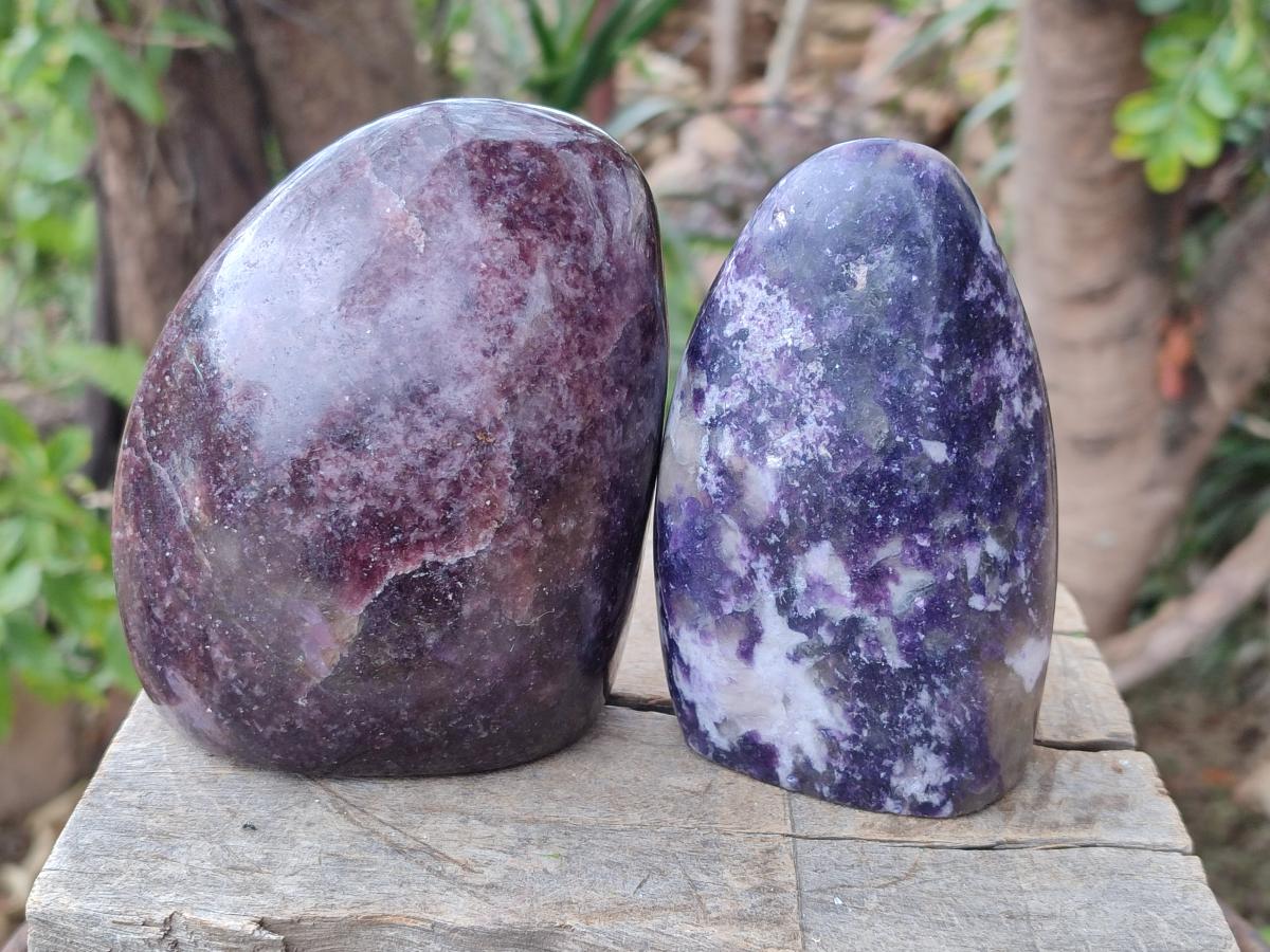 Polished Lepidolite Standing Display Pieces x 2 From Ambatondrazaka, Madagascar - Toprock Gemstones and Minerals 