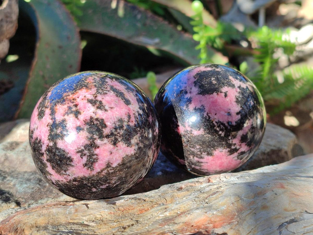 Polished Rhodonite Gemstone Spheres x 4 From Ambindavato, Madagascar - Toprock Gemstones and Minerals 