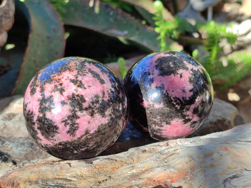 Polished Rhodonite Gemstone Spheres x 4 From Ambindavato, Madagascar - Toprock Gemstones and Minerals 