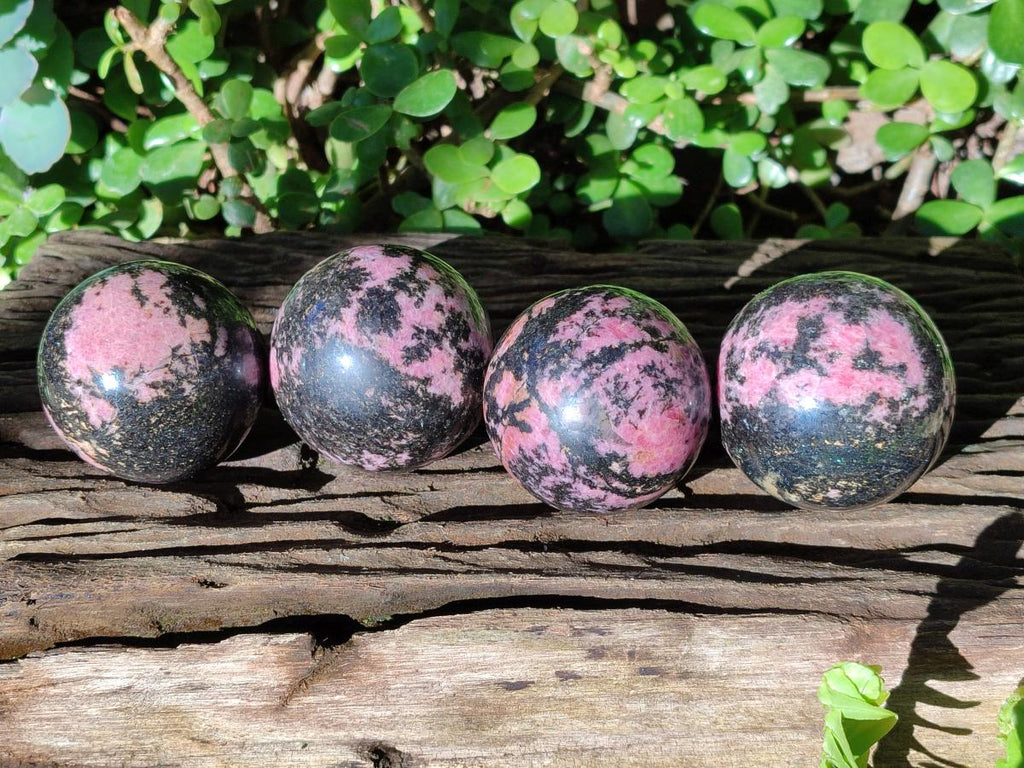 Polished Rhodonite Gemstone Spheres x 4 From Ambindavato, Madagascar - Toprock Gemstones and Minerals 