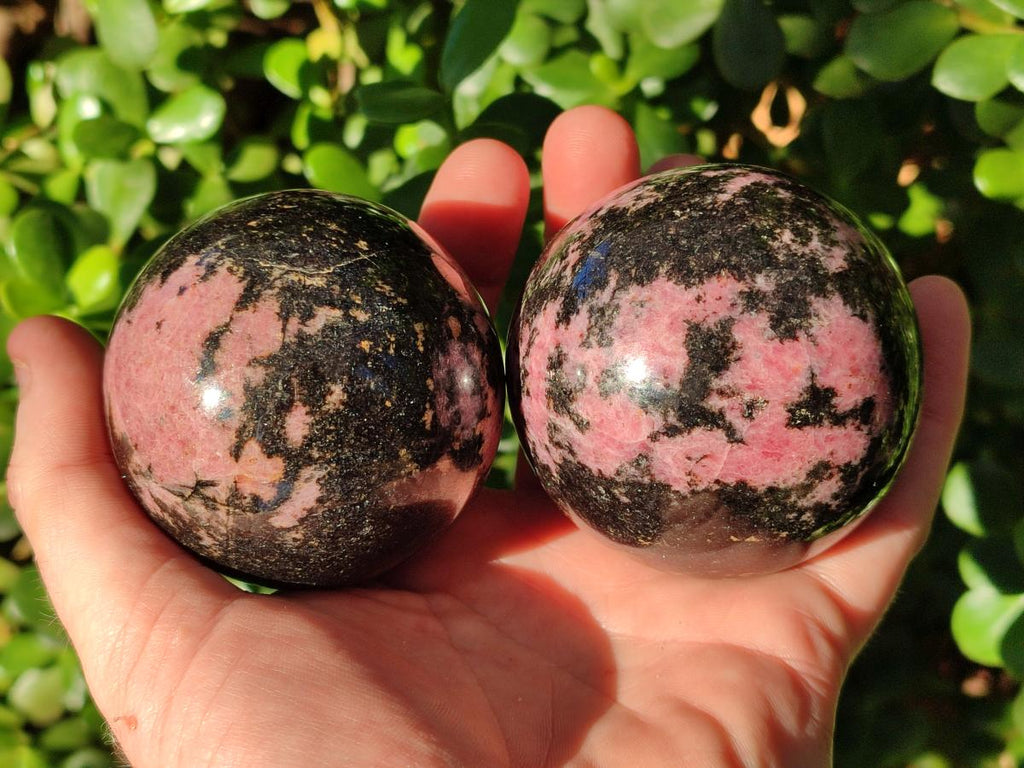 Polished Rhodonite Gemstone Spheres x 4 From Ambindavato, Madagascar - Toprock Gemstones and Minerals 