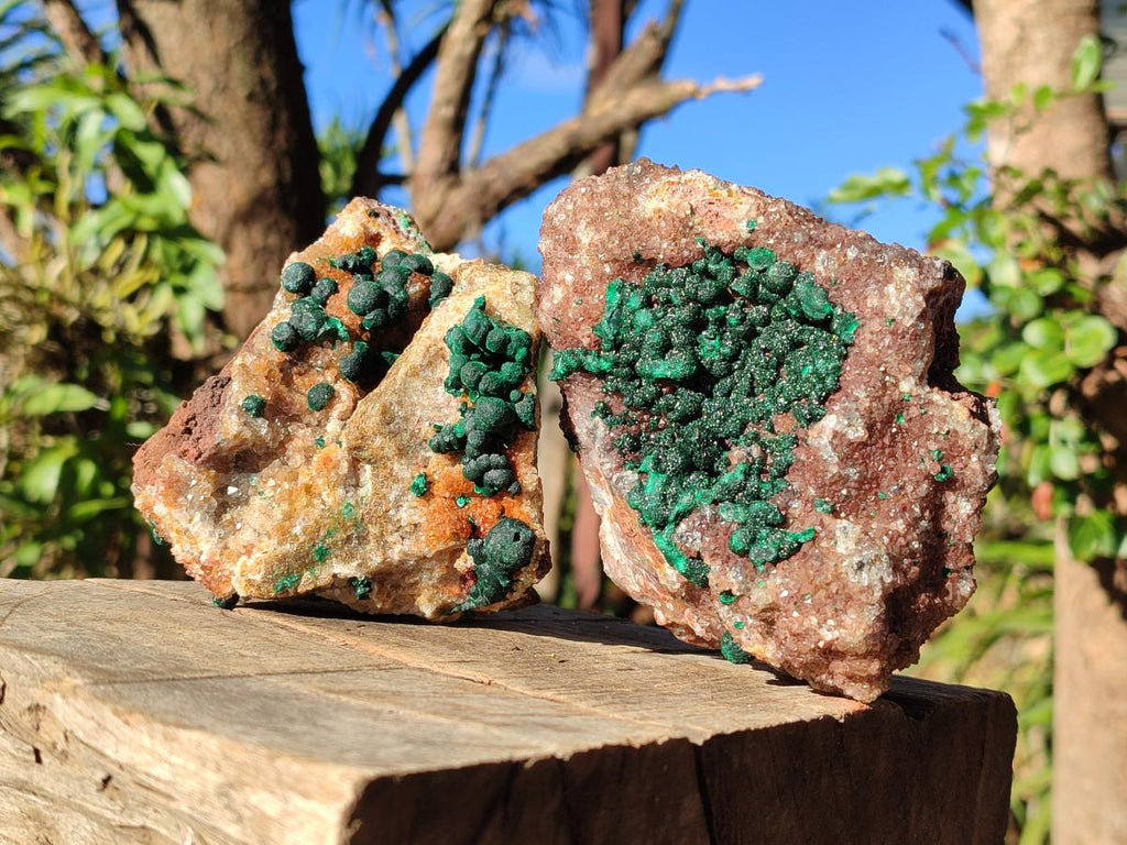 Natural Ball Malachite Specimens Coated with Limonite Quartz on Dolomite x 2 From Mindingi Mine, Congo - Toprock Gemstones and Minerals 