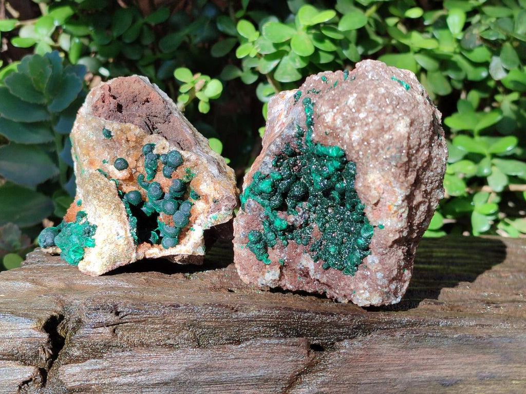 Natural Ball Malachite Specimens Coated with Limonite Quartz on Dolomite x 2 From Mindingi Mine, Congo - Toprock Gemstones and Minerals 